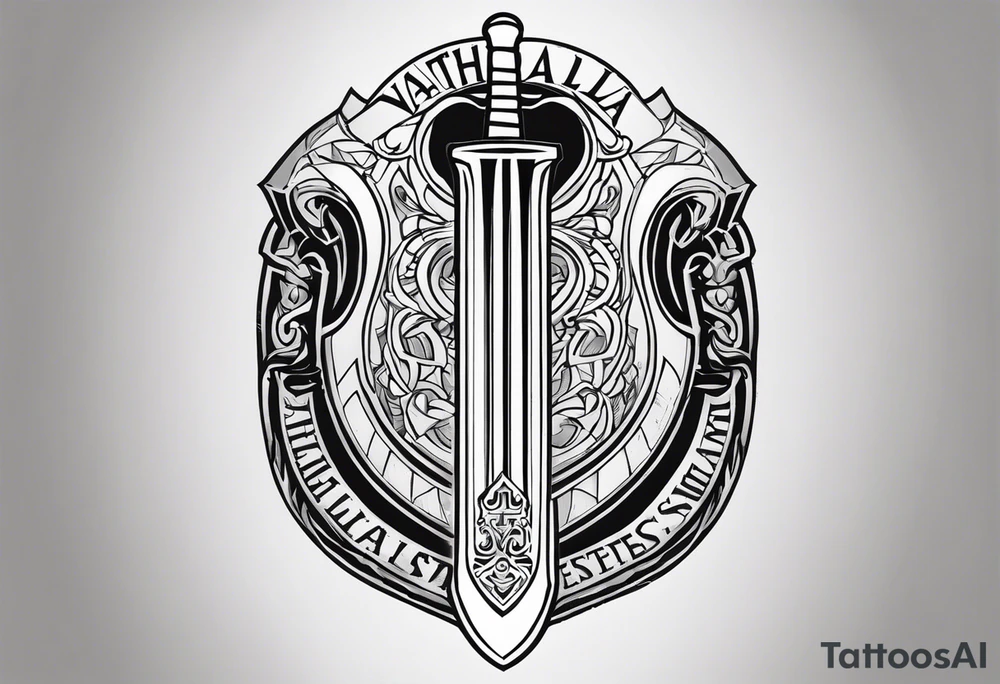 Valhalla steps shield sword tattoo idea