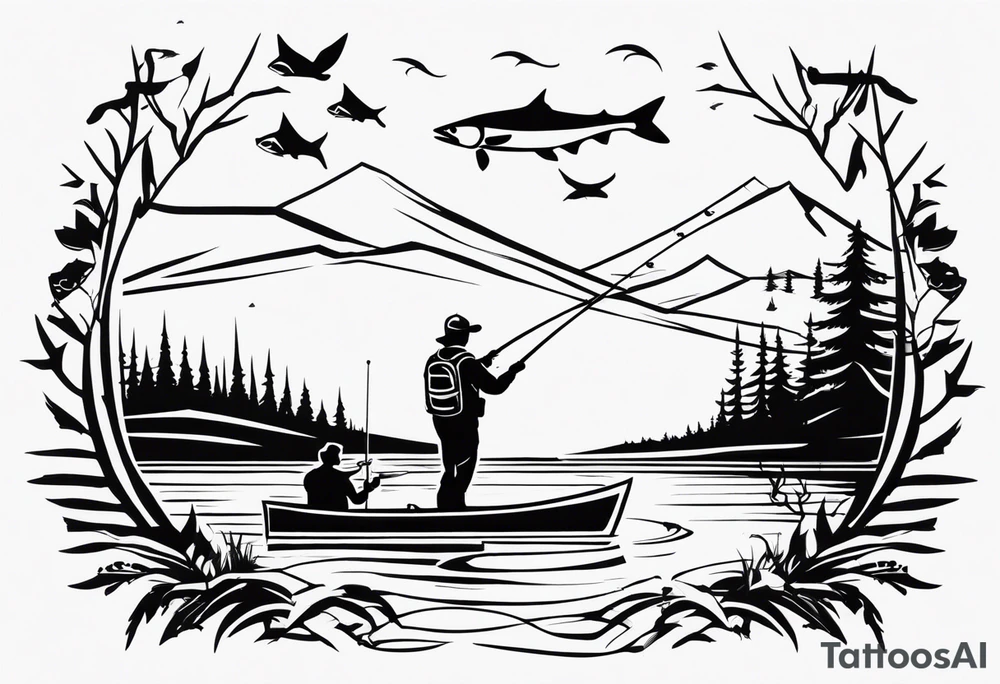 hunting and fishing tattoo idea