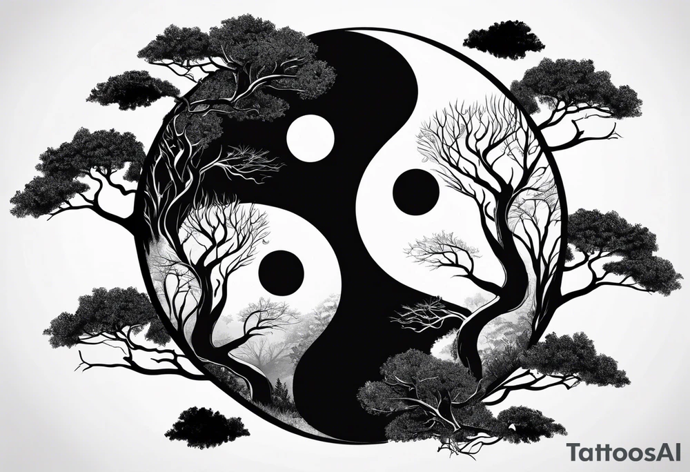 ying yang with a tree as the black part tattoo idea