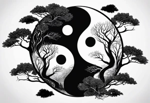 ying yang with a tree as the black part tattoo idea