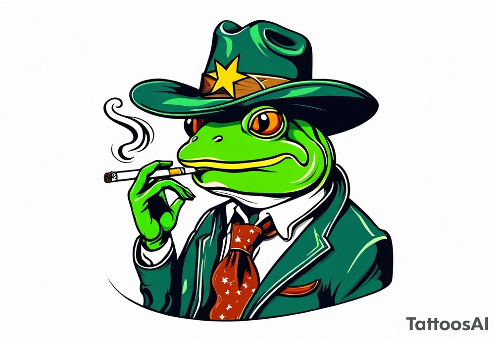 frog smoking a cigarette with a cowboy hat on tattoo idea