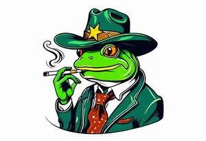 frog smoking a cigarette with a cowboy hat on tattoo idea