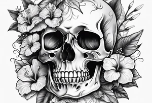 a female skeleton with hibiscus flower. tattoo idea