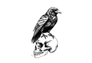 a raven stands on a skull,bones. tattoo idea