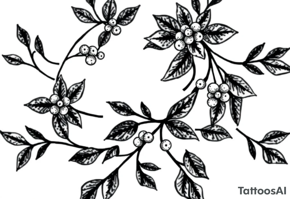 a round floral pattern containing symbols and icons for christmas, winter, mistletoe, oklive branches tattoo idea