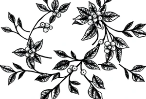 a round floral pattern containing symbols and icons for christmas, winter, mistletoe, oklive branches tattoo idea