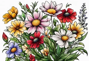 simple long stem wildflower bouquet tattoo idea