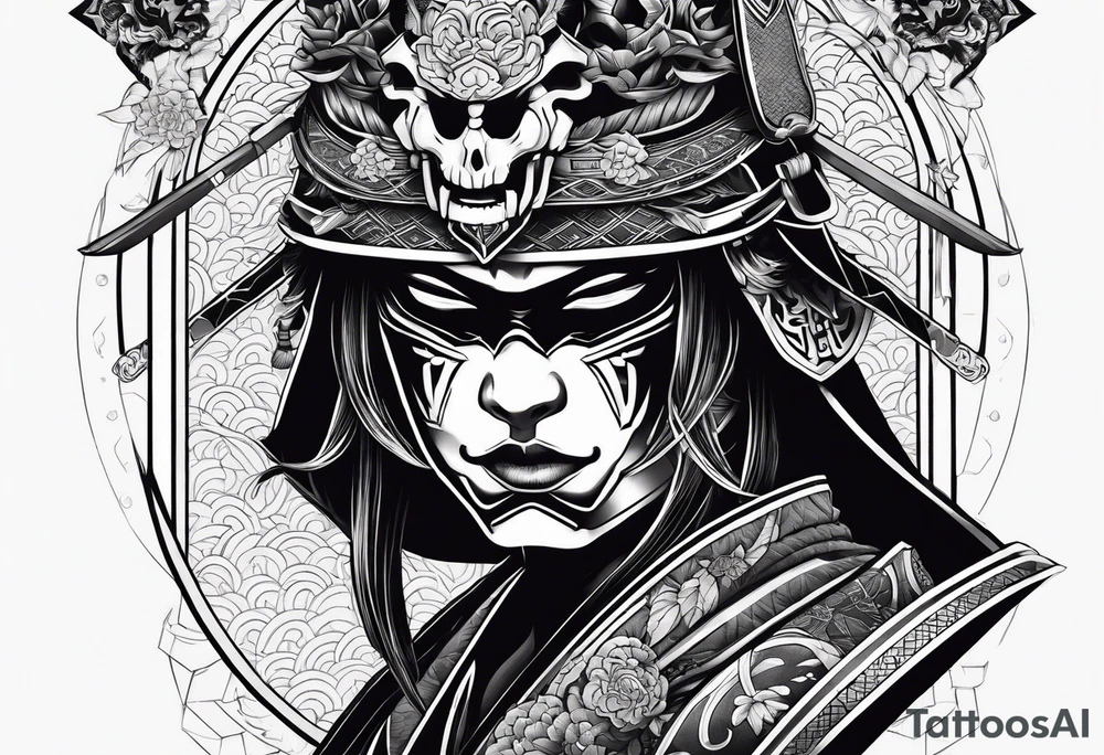 Japanese Warrior with skull mask tattoo idea
