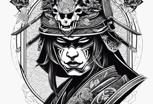 Japanese Warrior with skull mask tattoo idea