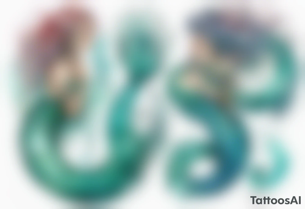 a mermaid serpent hybrid with turquoise scales by the ocean tattoo idea