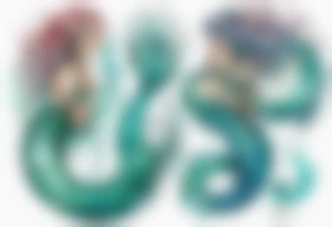 a mermaid serpent hybrid with turquoise scales by the ocean tattoo idea