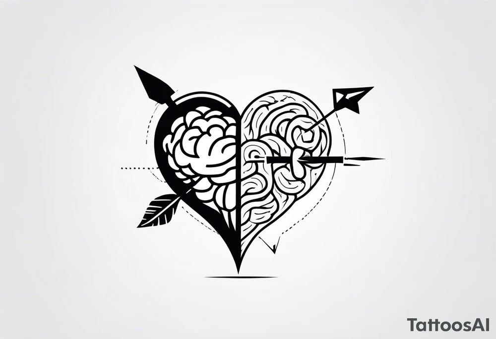 Picture of a heart and brain with an arrow pointing down underneath tattoo idea