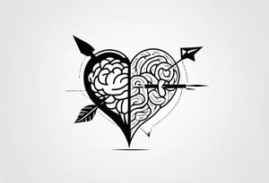 Picture of a heart and brain with an arrow pointing down underneath tattoo idea