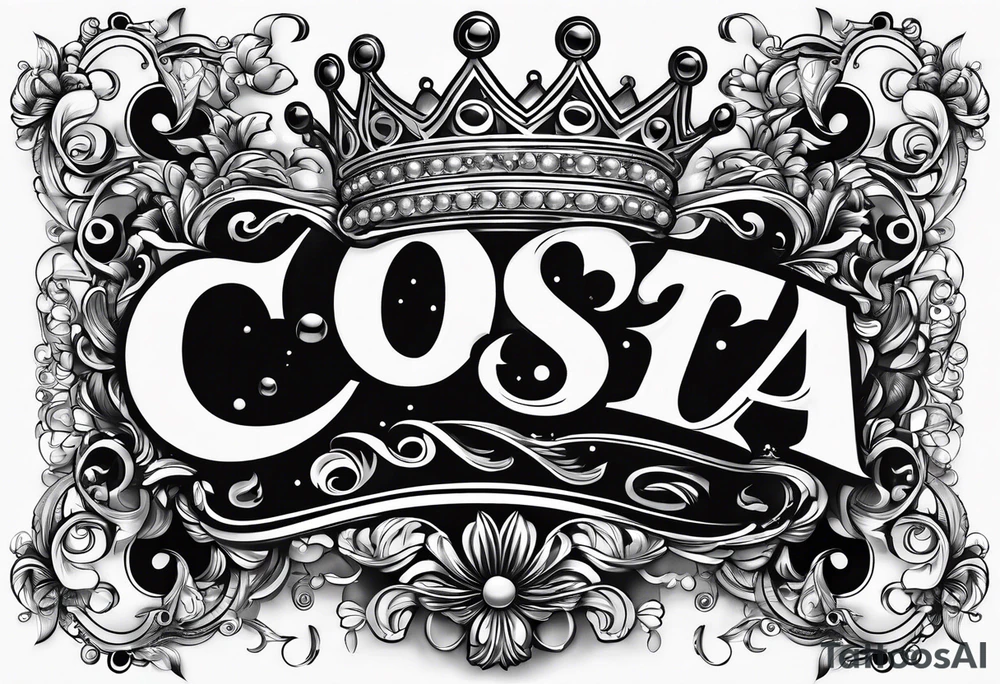 Costa in big bubble letters with a crown on top them tattoo idea