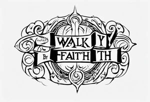 Horizontal inner bicep tattoo. “walk by faith, not by sight” stairwell wrapping around the quote. This design captures the essence of the journey guided by faith. tattoo idea