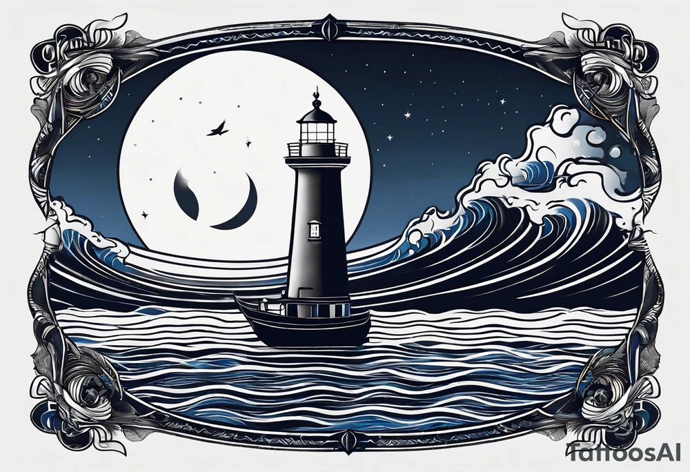 bateau, phare maritime et lune bleu.délicat,minimaliste.phoenix. tattoo idea bateau, phare maritime et lune bleu.délicat,minimaliste.phoenix. tattoo idea