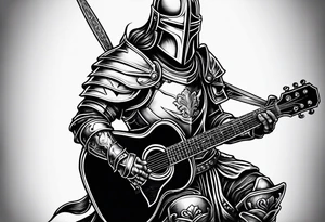 Armor of God knight holding sword and acoustic 
guitar tattoo idea