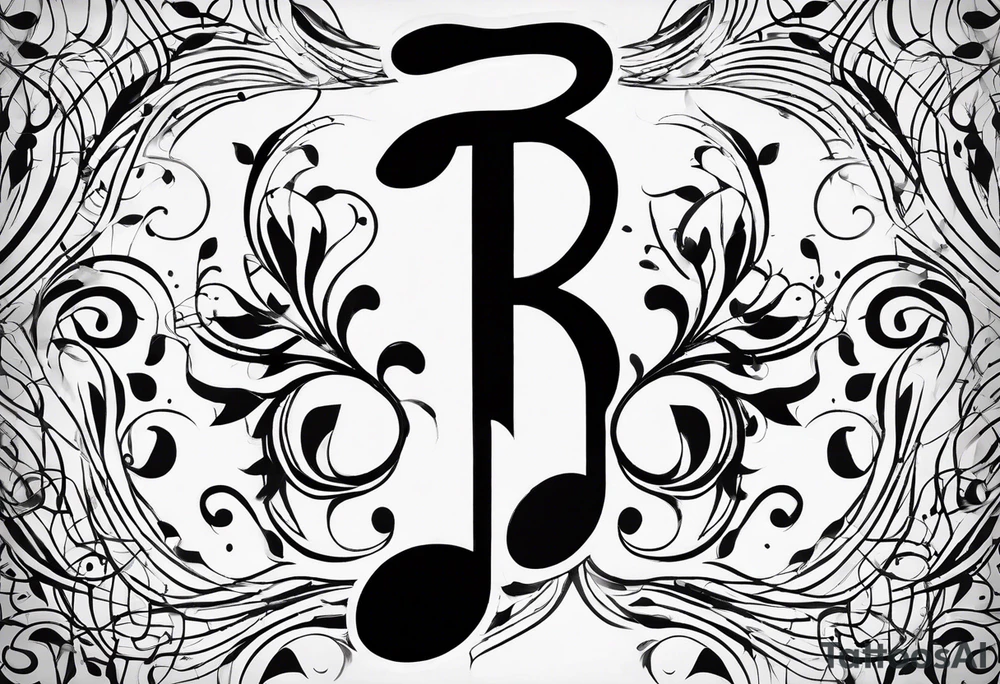 Minimalist Line art Musical notes depicting the letters R and L tattoo idea