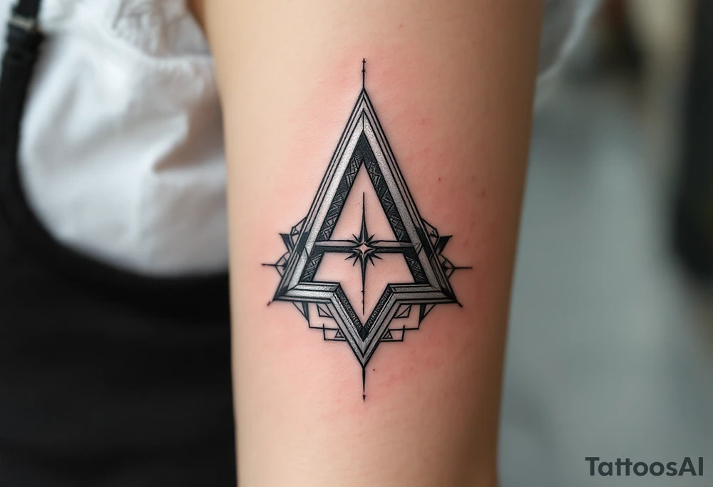 A sharp angular "A" in metallic silver with black geometric accents. tattoo idea