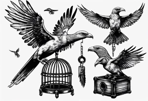 highly detailed bird, Lynyrd Skynyrd,
flying from unlocked cage tattoo idea