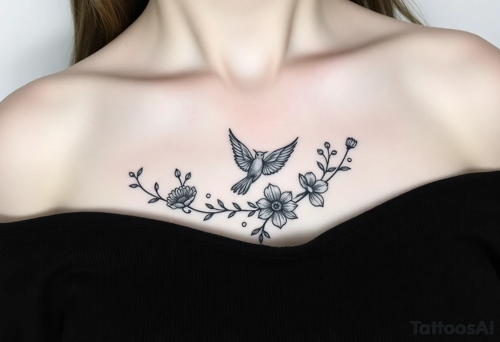 Je veux un tatouage underboobs délicat et ornemental. Il doit représenter ma renaissance après une dépression post-partum, avec des éléments à la fois féminins, naturels et profondément symboliques. Le coquelicot est central pour moi, entouré d’un papillon, de fleurs de cerisier et de feuillages fins. L’ensemble doit exprimer ma force douce, ma fragilité assumée, et ma métamorphose personnelle. tattoo idea