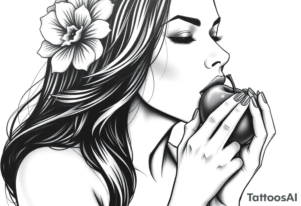 Beautiful  seductive woman eating an apple tattoo idea