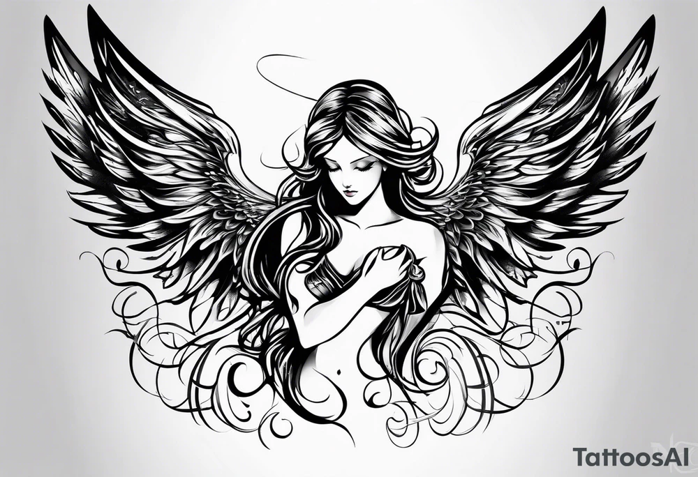Angel with gothic wings. One side of angle represents darkness and the second of the angle represents light tattoo idea