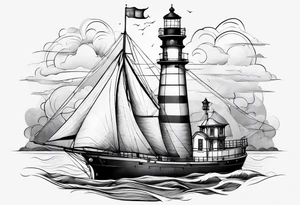 maritime lighthouse with 2 large sails attached. tattoo idea