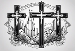 Calvary three crosses geometric tattoo idea