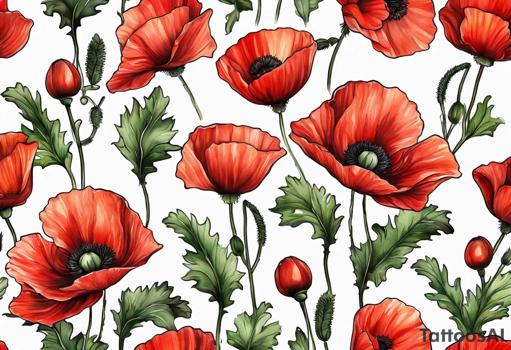 Red poppy flower no outline tattoo idea