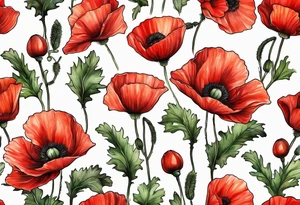 Red poppy flower no outline tattoo idea