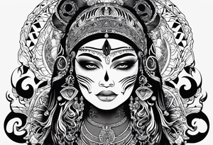 kali ma, alien goddess, valkrye, aries, cosmic pirate, divine feminine, zenza resonance, pachamama, lotus azul, blank panther, eagle, skull, 5D, nueva gaya, dna 12, left side chest tatoo tattoo idea