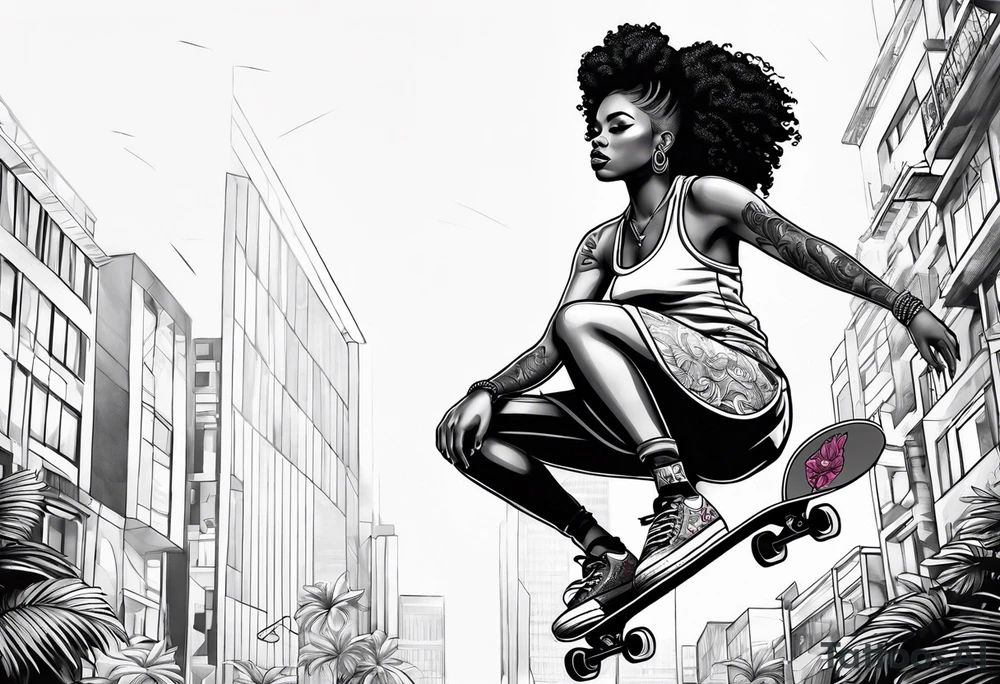 Black woman skateboarding tattoo idea