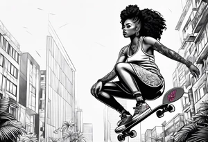 Black woman skateboarding tattoo idea