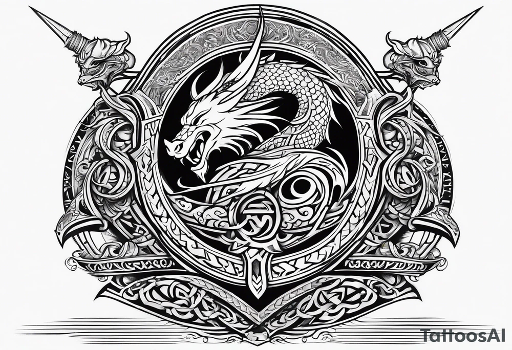 Valhalla sword shield viking ship dragon head tattoo idea Valhalla sword shield viking ship dragon head tattoo idea