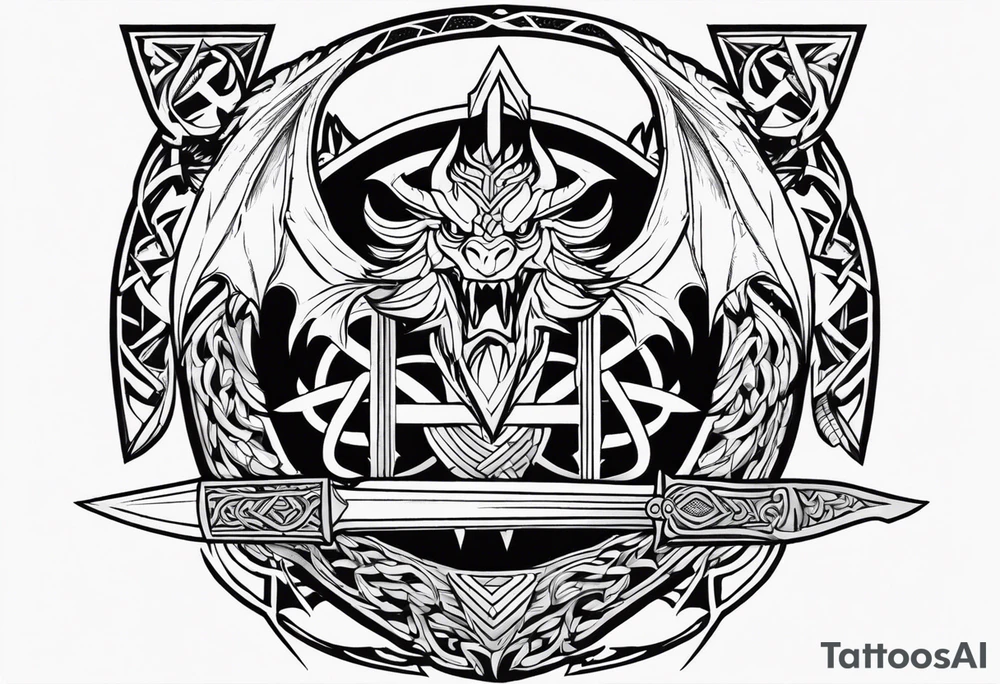 Valhalla sword shield dragon axe Valknut tattoo idea