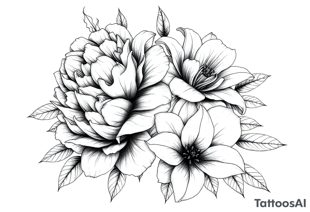 peonies and lilies with medusa tattoo idea