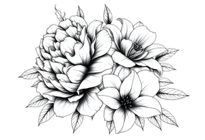 peonies and lilies with medusa tattoo idea