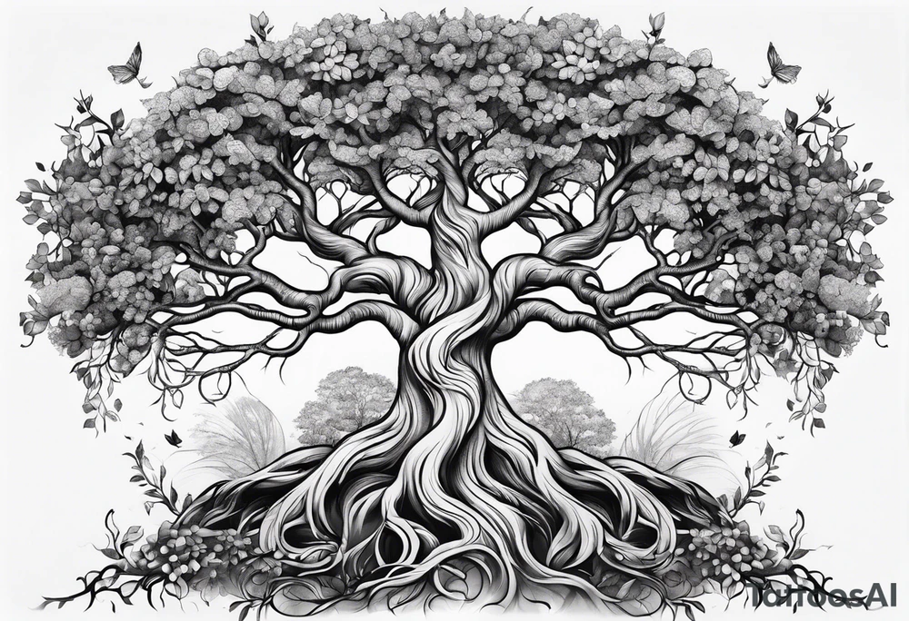 Feminine Yggdrasil tree tattoo idea