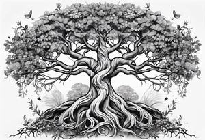 Feminine Yggdrasil tree tattoo idea