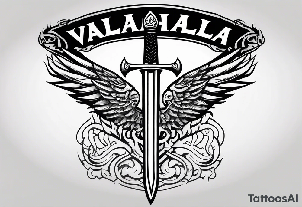 Valhalla round shield fire sword tattoo idea