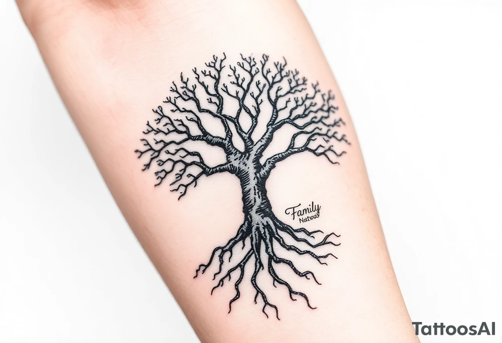 Family tree with roots for a grandfather to add names of children and grandchildren tattoo idea
