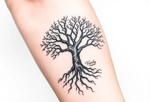 Family tree with roots for a grandfather to add names of children and grandchildren tattoo idea