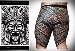 Leg sleeve of Aztec warrior tattoo idea