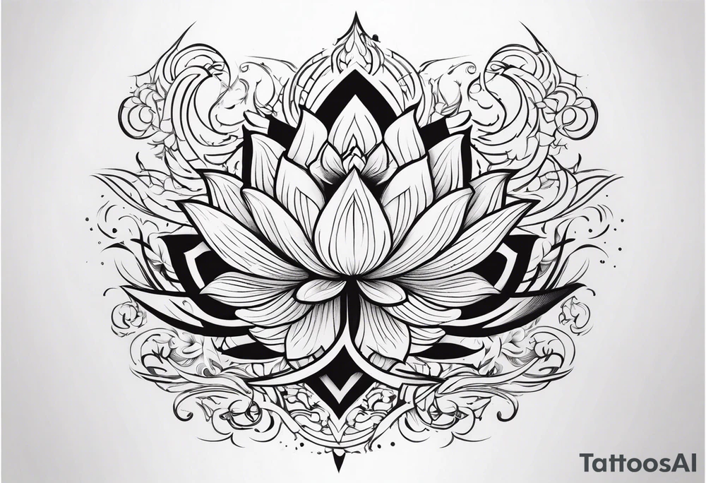 one vertical tattoo that combines lotus flower, phoenix and helix, strength and resilience symbols tattoo idea