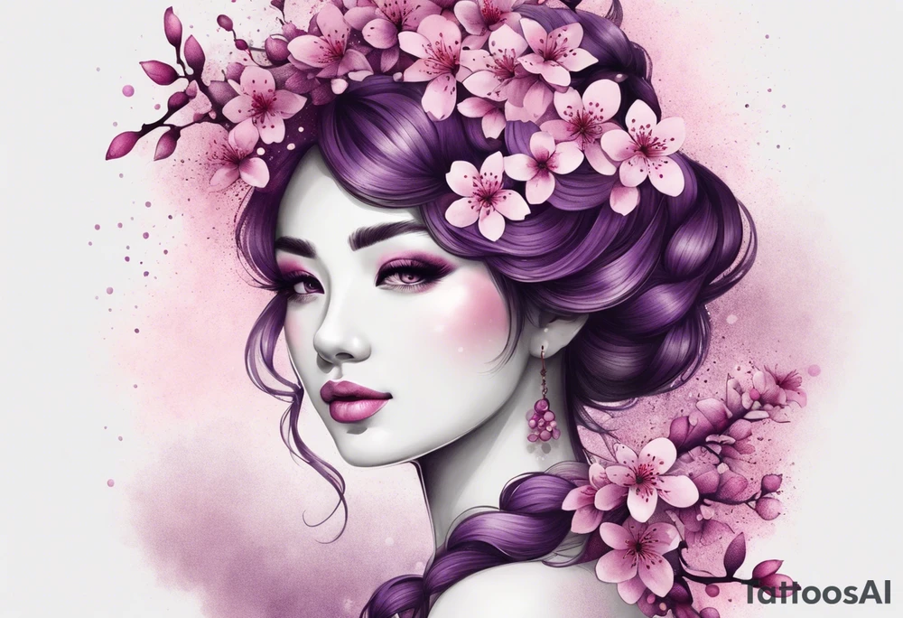 Flower crown pink and purple cherry blossoms huge tattoo idea