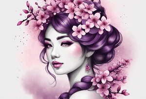 Flower crown pink and purple cherry blossoms huge tattoo idea