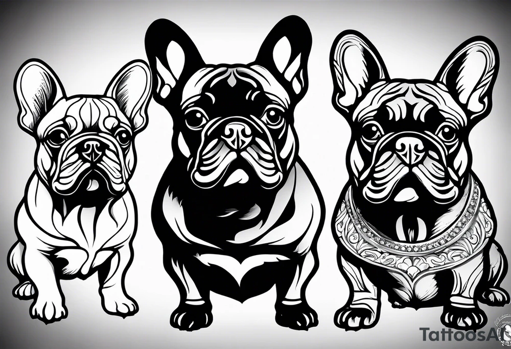 three French bulldogs tattoo idea