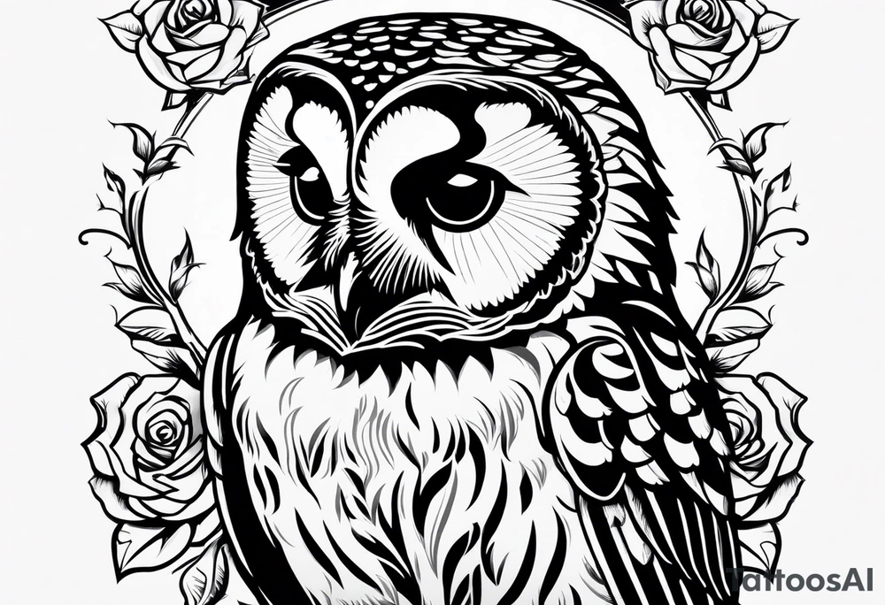 Barred owl with a rose tattoo idea