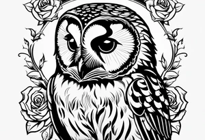 Barred owl with a rose tattoo idea